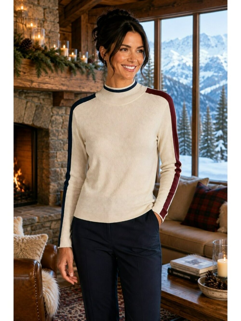 ANR+ Alp N Rock Ribbed Knit Mock Neck Sweater Womens Medium Cream